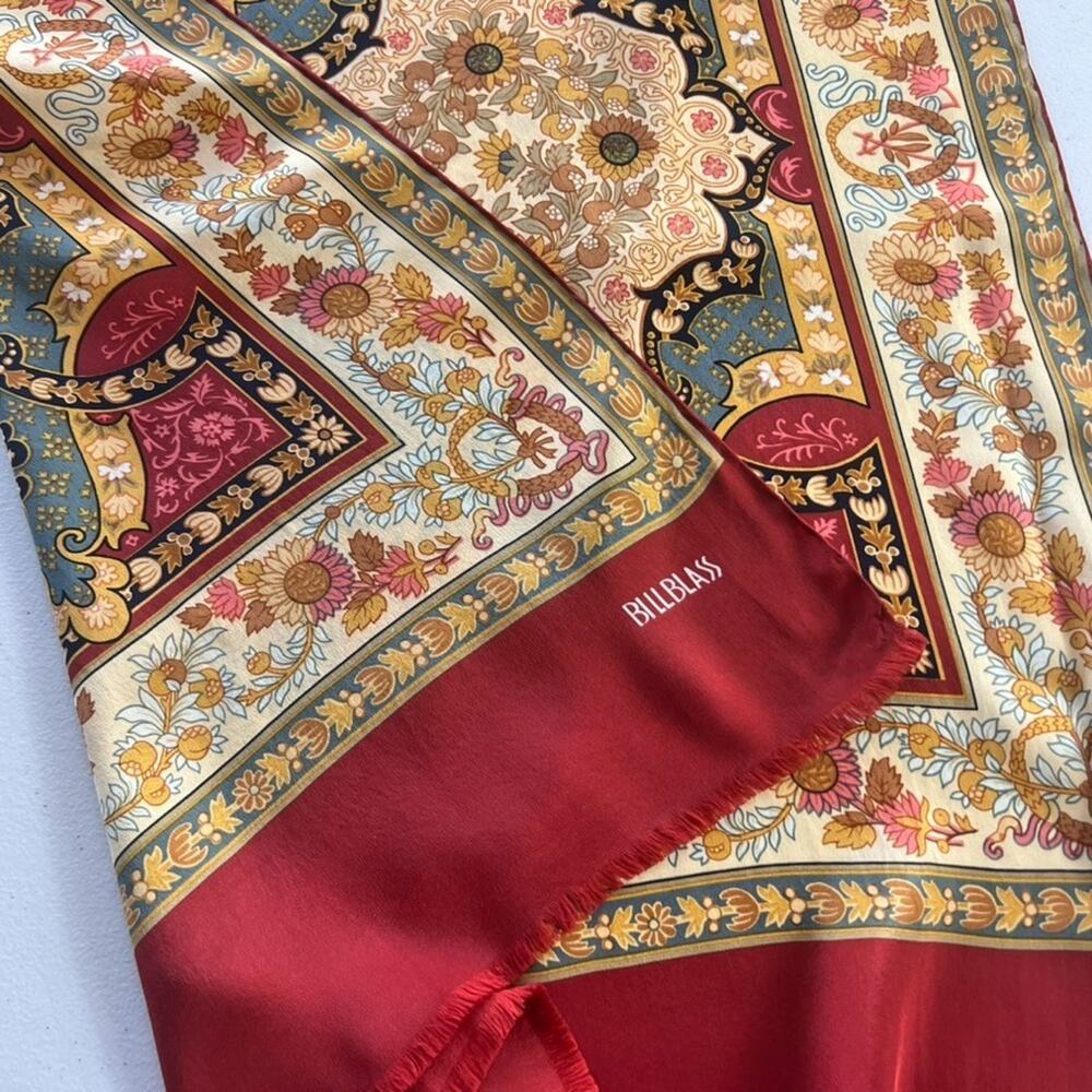 Vintage Bill Blass for Baar & Beards Silk Multicolored Scarf Floral Red - Picture 4 of 11